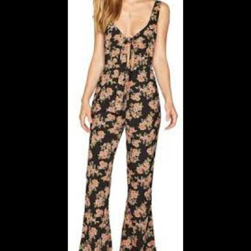 Amuse Society Black floral jumpsuit w/ bell bottoms Sz S